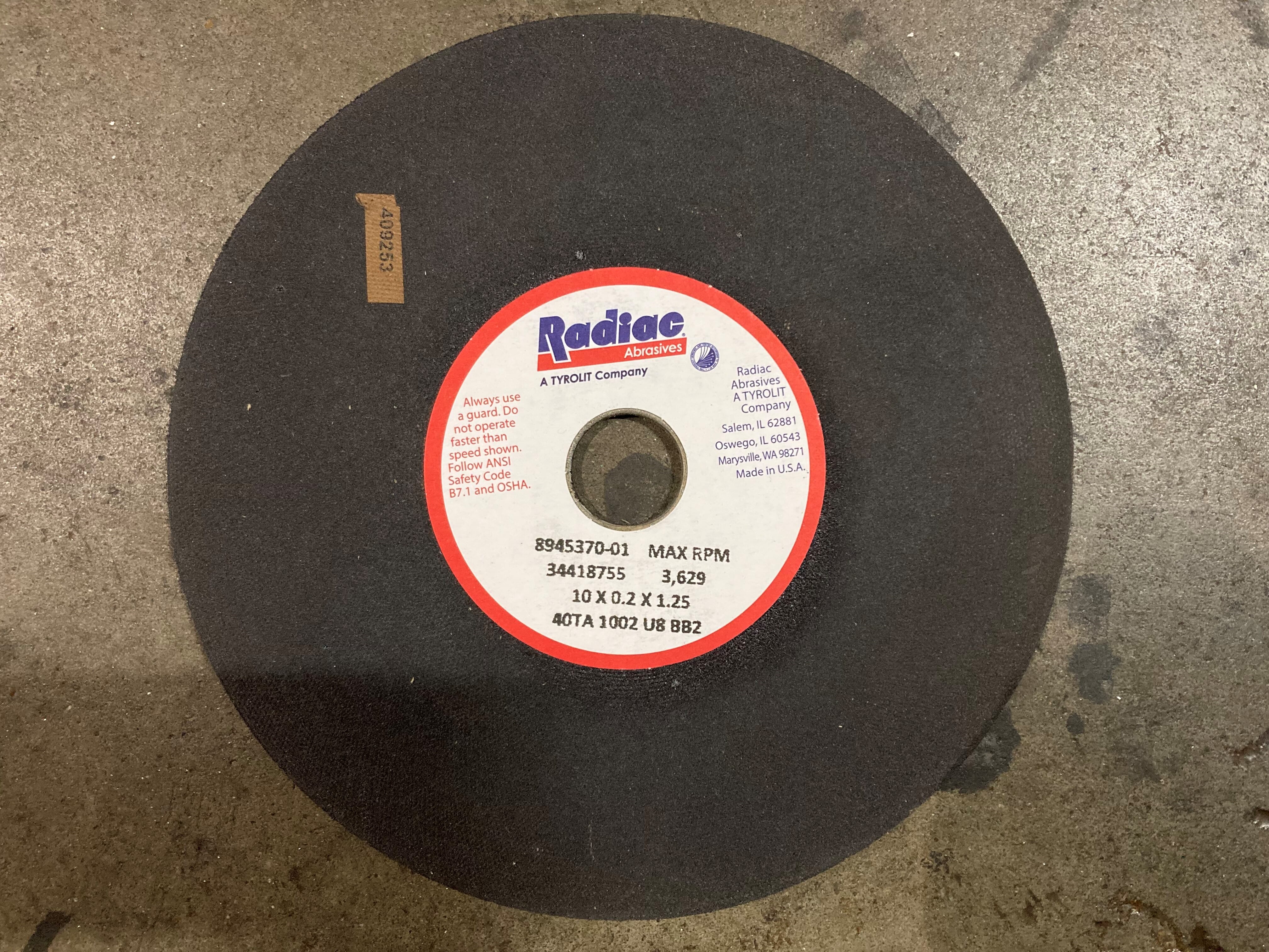 10 X .20 X 1.25 45TA GRINDING WHEEL