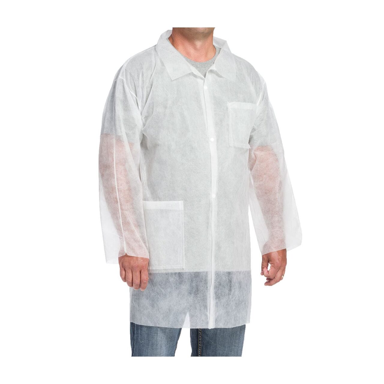 SafeSource® 3514 Large Standard Weight Polypropylene Lab Coat, White, 20 GSM, 2 Pockets