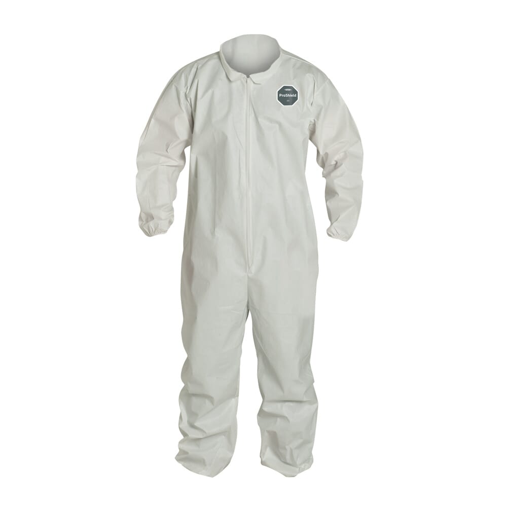 DuPont Laydown Collar Disposable Coverall With Elastic Wrist and Ankle, White, 10 mil ProShield 60