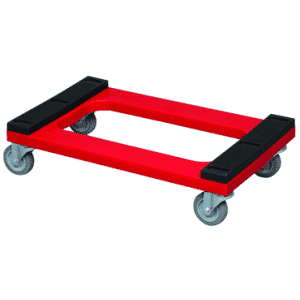 Dolly with non marking padded deck - One piece high impact molded polyethylene -- 4 " non-marking double ball raceway casters. 1000 lb weight load