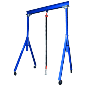 Gantry Crane - Solid steel construction - Large 8" Dia. locking phenolic casters - Adj. Height in 6" increments - 4000 lbs Load Capacity