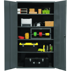 48"W - 16 Gauge - Lockable Shelf Cabinet - 4 Adjustable Shelves - Flush Door Style - Gray