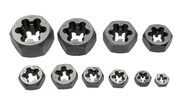 10 Pc. 1/4 thru 1" Hex Rethreading Die Set