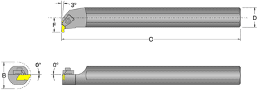 S16T-NER-3 1"' SH; 12" OAL; RH- DorNotch Indexable Threading Boring Bar