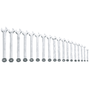 Snap-On/Williams Metric Combination Wrench Set -- 18 Pieces; 12PT Satin Chrome; Includes Sizes: 7; 8; 9; 10; 11; 12; 13; 14; 15; 16; 17; 18; 19; 20; 21; 22; 23; 24mm