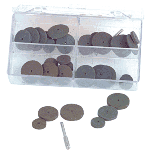 #707 Resin Bonded Rubber Kit - Small Wheel & Mandrel - Various Shapes - Equal Assortment Grit redirect to product page