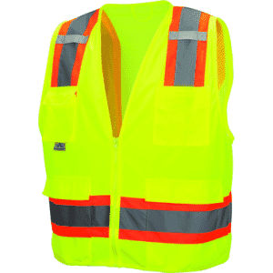 Class 2 Surveyors' Vest; Contrasting Color Strip, Zipper Closure, 8 Pockets - XL