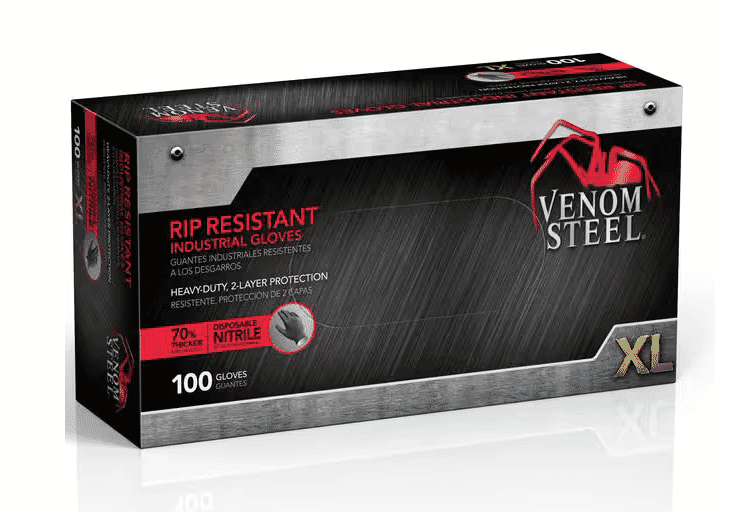 Venom Steel 2-Layer Nitrile Gloves – 6 Mil, Rip/Tear Resistant, Textured Grip, Latex-Free, 9.5" Length, Touchscreen (VEN6144N, XL, 100/Box)
