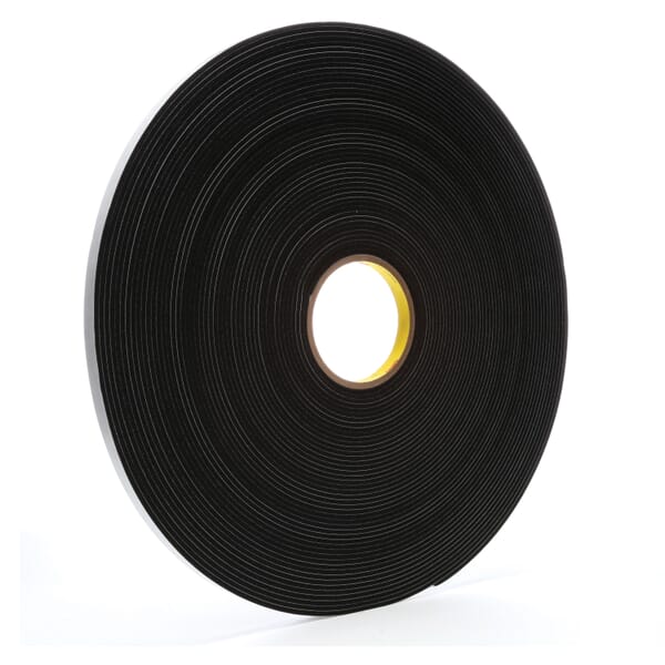 3M 0 Single Coated Foam Tape, 3M Single Coated Foam Tape, 125 mil THK, Acrylic Adhesive, Vinyl Foam Backing, Black