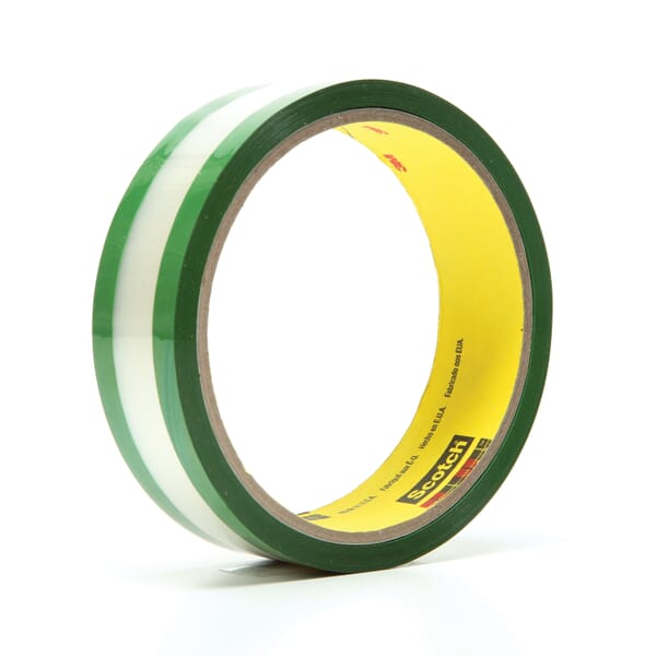 3M 7000047514 Transparent Film Riveters Tape, 36 yd L x 1 in W, 1.7 mil THK, Rubber Adhesive, Transparent Polyester Backing, Green