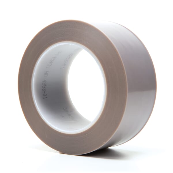 3M 7000050124 Film Tape, 36 yd L x 1 in W, 6.8 mil THK, Silicon Adhesive, Skived PTFE Backing, Gray