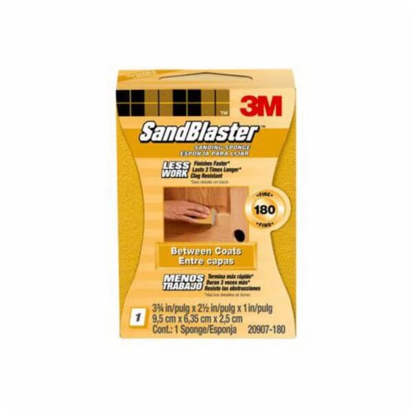 3M 7000047851 Sanding Sponge, 3-3/4 in OAL x 2-1/2 in OAW x 1 in THK Overall, 180 Grit, Fine Grade