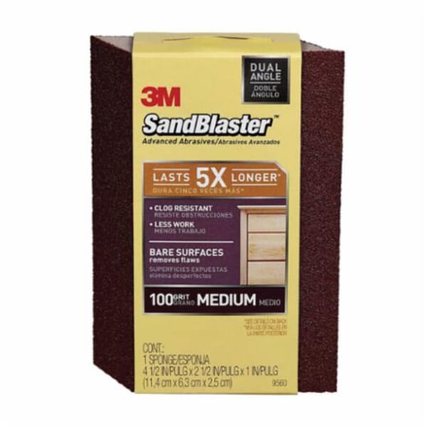 3M 7000047830 Angled Sanding Sponge, 4-1/2 in OAL x 2-1/2 in OAW x 1 in THK Overall, 100 Grit, Medium Grade