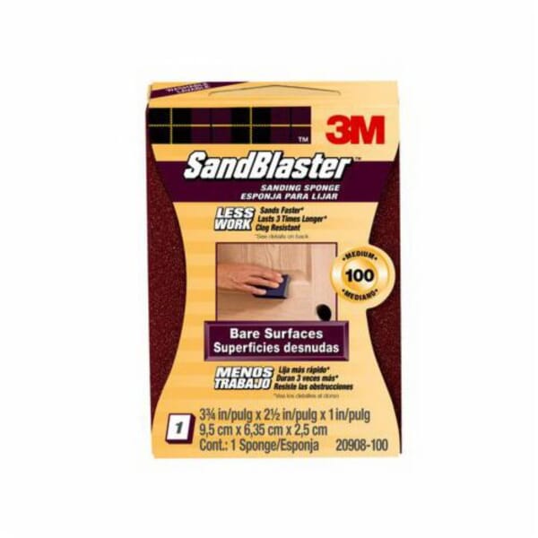 3M 7000047820 Advanced Bare Surface Sanding Sponge, 3-3/4 in OAL x 2-1/2 in OAW x 1 in THK Overall, 100 Grit, Medium Grade