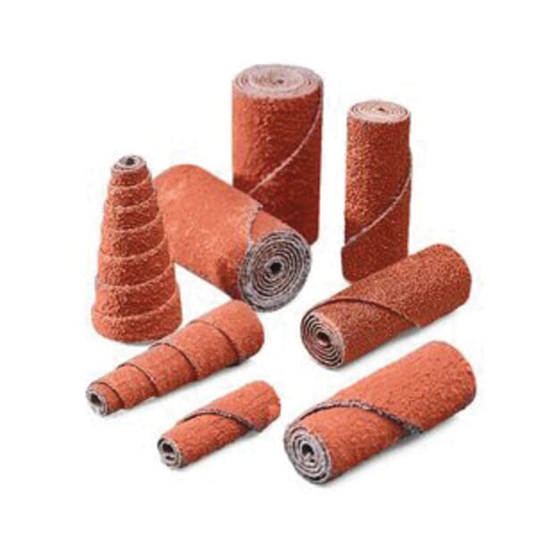 3M 7010292565 Regular Cartridge Roll, 5/8 in Dia x 1-1/2 in OAL, 3/16 in Dia Pilot Hole, 80 Grit, Ceramic Abrasive