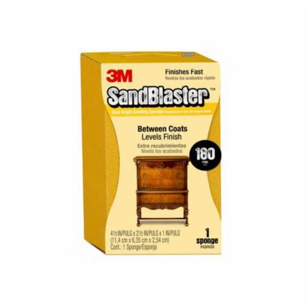 3M 7000047883 Angled Sanding Sponge, 4-1/2 in OAL x 2-1/2 in OAW x 1 in THK Overall, 180 Grit, Fine Grade