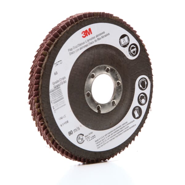 3M 7000118483 Type 27 Flap Disc, 4-1/2 in Dia Disc, 7/8 in Center Hole, 60 Grit, Medium Grade, Ceramic Abrasive, Type 27 Disc