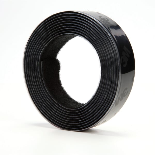 3M 7010302387 Mated Strip Hook/Loop Fastener, 10 ft L x 1 in W, 0.14 in THK Engaged, High Performance Acrylic Adhesive, Woven Nylon Backing, Black