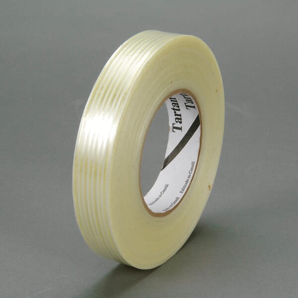 3M Filament Tape, 3.75 mil THK, Fiberglass Yarn Filament, Synthetic Rubber Adhesive, Polypropylene Film Backing, Clear