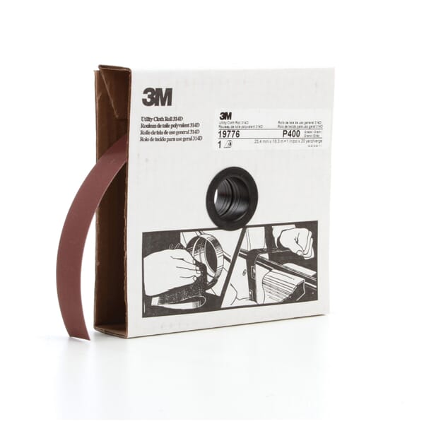 3M 7000118498 Utility Cloth Roll, 20 yd L Roll x 1 in W Roll, 400 Grit, Extra Fine Grade, Aluminum Oxide Abrasive, Cloth Backing