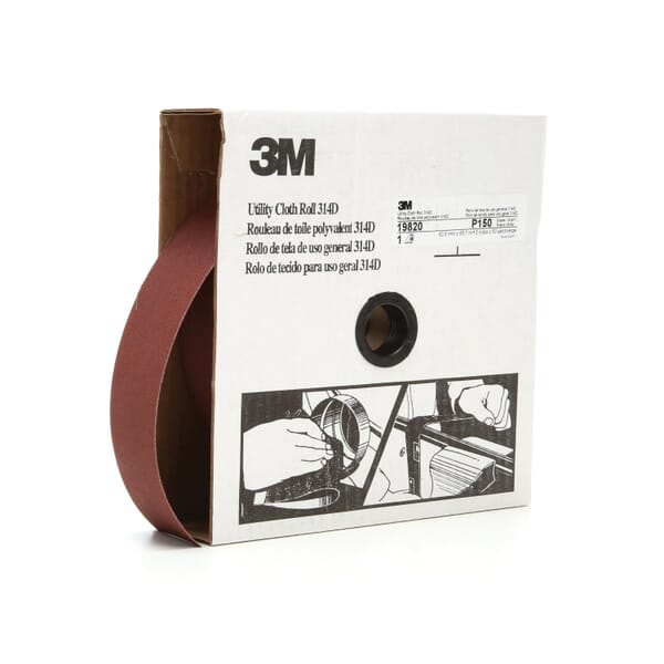 3M 7000118540 314D Utility Cloth Roll, 50 yd L Roll x 2 in W Roll, Aluminum Oxide Abrasive, Cloth Backing