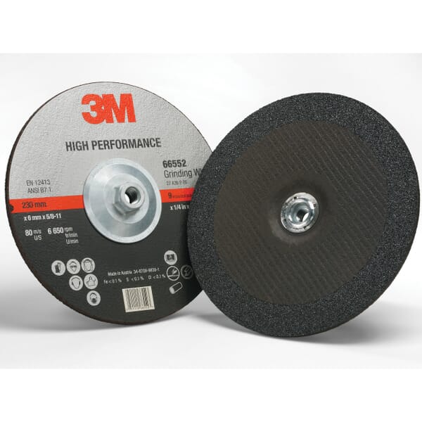 3M 5111566552 High Performance Depressed Centre Wheel, 9 in Dia Wheel x 1/4 in THK Wheel, 36+ Grit, Ceramic Abrasive