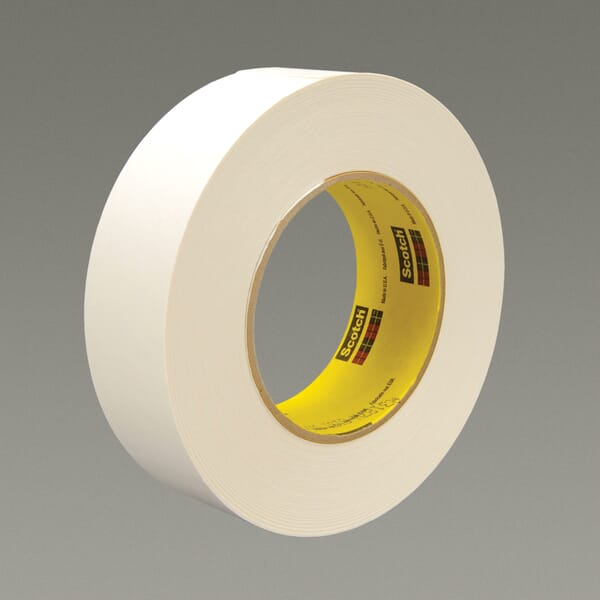 3M 7100028048 Single Coated Flatback Tape, 55 m L x 24 mm W, 7.5 mil THK, Repulpable Adhesive, Kraft Paper Backing, White