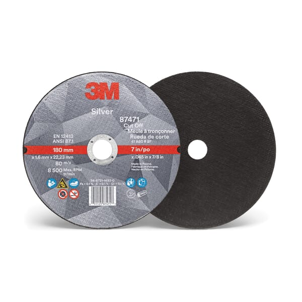 3M 7010414998 Silver Abrasive Cut-Off Wheel, 7 in Dia Wheel x 0.045 in THK Wheel, 7/8 in Center Hole, 60 Grit, Ceramic Abrasive