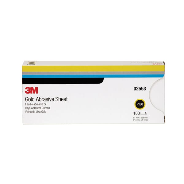 3M 7010325645 Clip-On Abrasive Sheet, 9 in L x 3-2/3 in W, P180 Grit, Coarse Grade, Aluminum Oxide Abrasive, Paper Backing