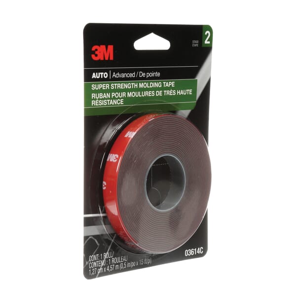 3M 7000000534 Molding Non-Reflective Super Strength, 15 ft L x 1/2 in W, 0.045 in THK, Acrylic Adhesive, Black