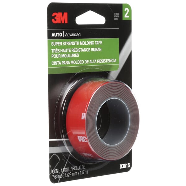 3M 7000000531 Super Strength Molding Tape, 5 ft L x 7/8 in W, 0.045 in THK, Acrylic Adhesive, Black