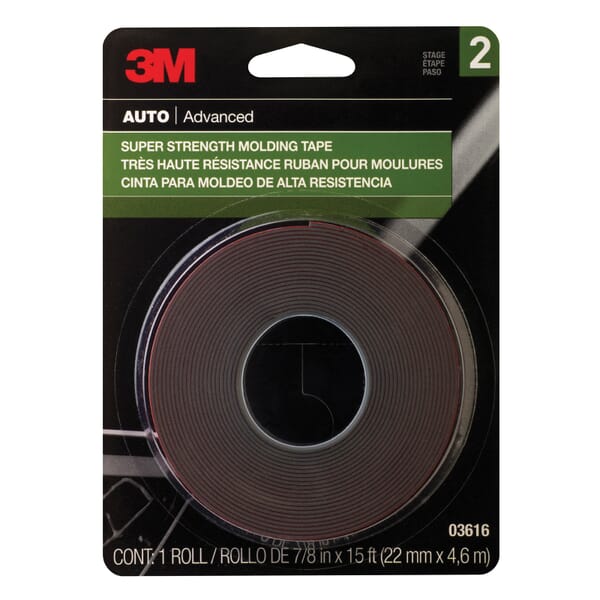 3M 7000000532 Non-Reflective Super Strength Molding Tape, 15 ft L x 7/8 in W, 0.045 in THK, Acrylic Adhesive, Black