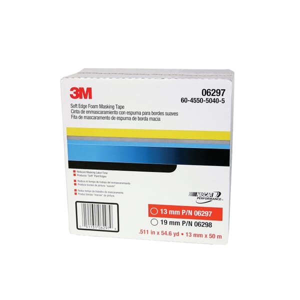 3M 7000000514 Soft Edge Adhesive Tape, 50 m L x 13 mm W, Foam, Rubber Adhesive