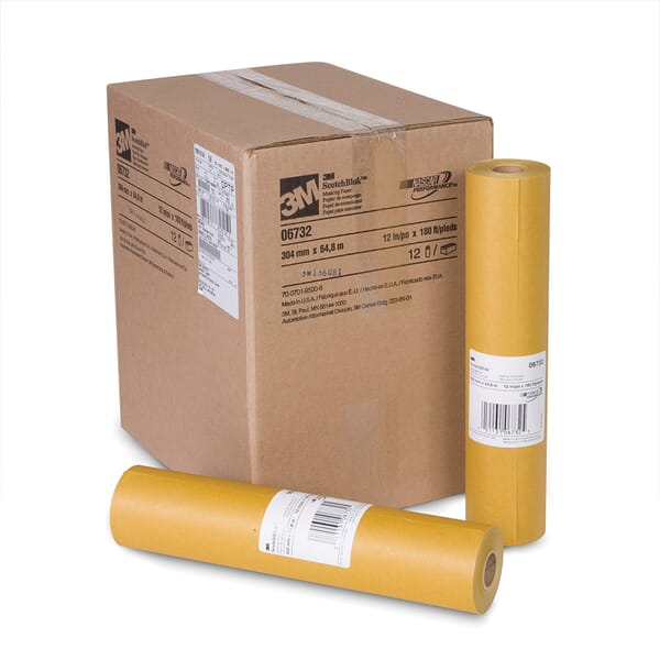 3M 7000051821 Masking Paper, 180 ft Roll L x 12 in W x 2 mil THK, Paper, Gold