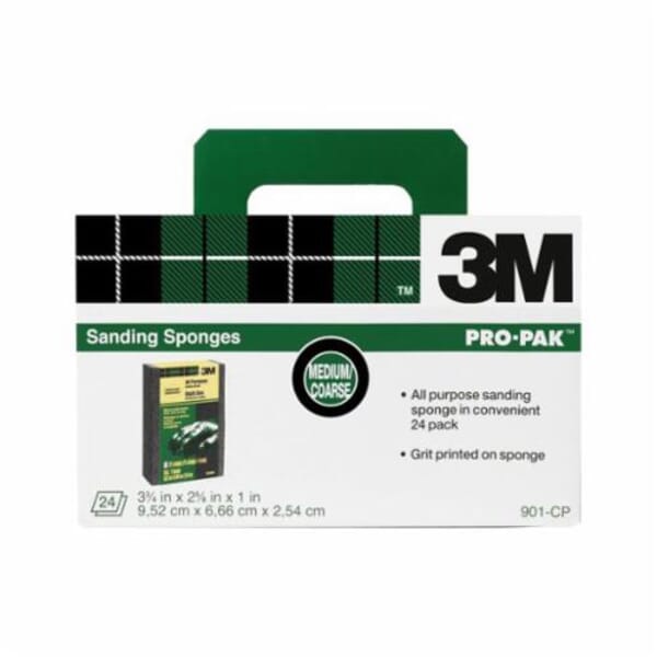 3M 5113185097 All-Purpose Sanding Sponge, 3-3/4 in OAL x 2-5/8 in OAW x 1 in THK Overall, Coarse/Medium Grade