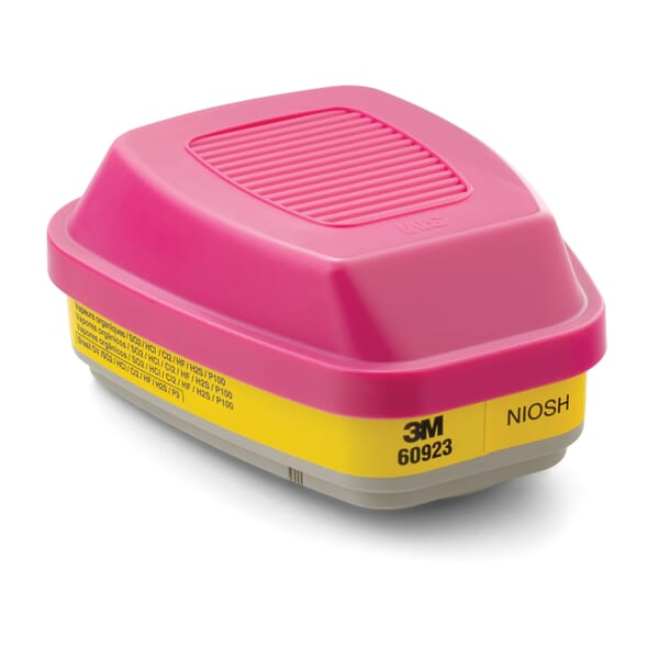 3M 5113846467 Combination Cartridge, For Use With 3M 6000, 7000, FF-400 Series Half and Full Facepiece Respirators with Bayonet Filter Holder, P100 Filter Class, 0.9997 Filter Efficiency, Bayonet Connection, Resists: Organic Vapors