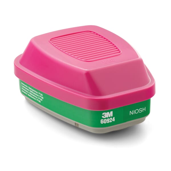 3M 5113846468 Combination Cartridge, For Use With 3M 6000, 7000, FF-400 Series Half and Full Facepiece Respirators, P100 Filter Class, 0.9997 Filter Efficiency, Bayonet Connection, Green/Magenta, Resists: Oil and Non-Oil Based Particles