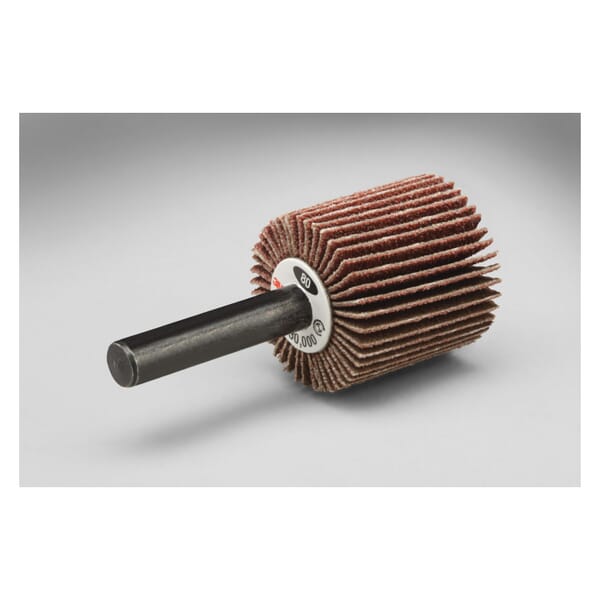 3M 7100178213 Type 83 Flap Wheel, 1-1/2 in Dia Wheel, 1 in W Face, 1/4 in Dia Shank, 80 Grit, Medium Grade, Aluminum Oxide Abrasive