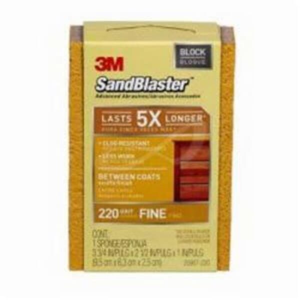 3M 7010336735 Sanding Sponge, 3-3/4 in OAL x 2-1/2 in OAW x 1 in THK Overall, 220 Grit, Extra Fine Grade