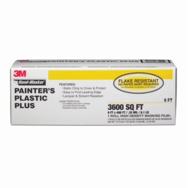 3M 7100091364 Plastic Plus Masking Film, 400 ft L x 9 ft W, 0.31 mil THK