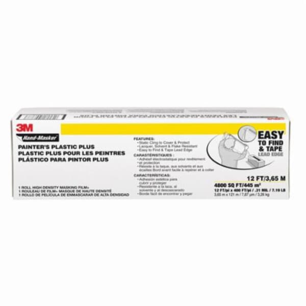 3M 7010336209 Plastic Plus Adhesive Tape, 400 ft L x 12 ft W, 0.31 mil THK