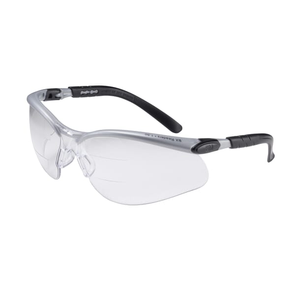 3M 7837111458 Bi-Focal Lens Reader Protective Eyewear, 2 Diopter, Clear Lens, Black/Silver, Plastic Frame, Polycarbonate Lens, Yes UV Protection, ANSI Z87.1-2015, CSA Z94.3-2007