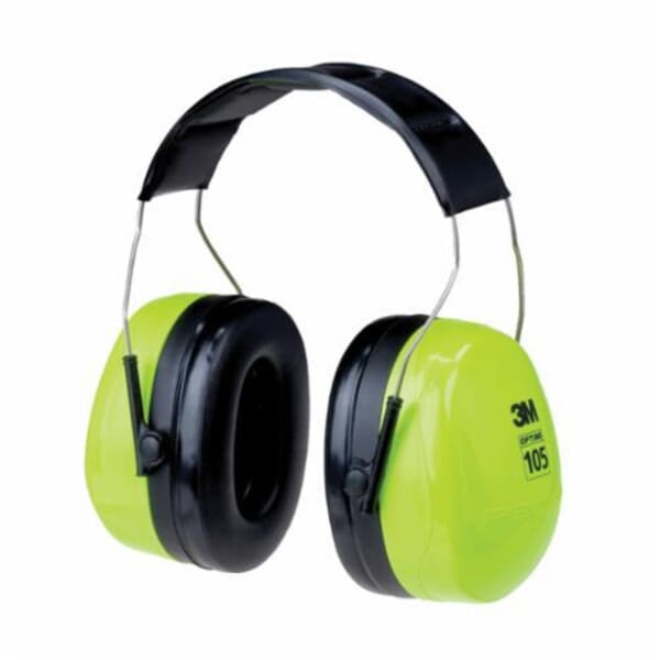 Peltor 7100008764 Optime 105 Hi-Visibility Noise Reduction Earmuff, 30 dB Noise Reduction, Black/Green, Over The Head Band Position, ANSI S3.19-1974, CSA Certified