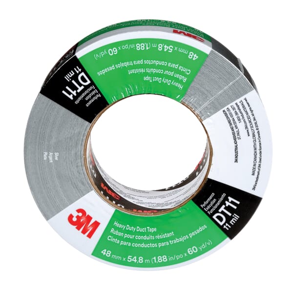 3M 7100158346 DT11 Heavy Duty Moisture Proof Tape, 60 yd L x 1.88 in W, 11 mil THK, Natural Rubber Adhesive, Polyethylene Backing, Silver