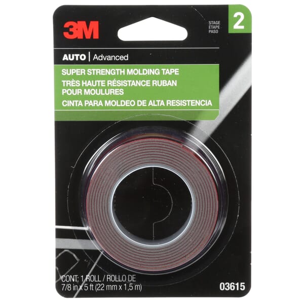 3M 7000000531 03615 Super Strength Tape, 5 ft L 0.875 in W, 1.54 mm THK, Acrylic Adhesive, Foam Backing, Black