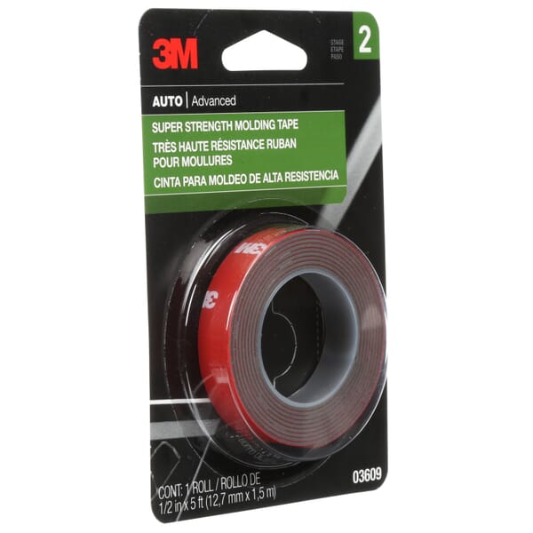 3M 7000000533 03609 Super Strength Tape, 5 ft L 0.5 in W, 6 mil THK, Acrylic Adhesive, Foam Backing, Red