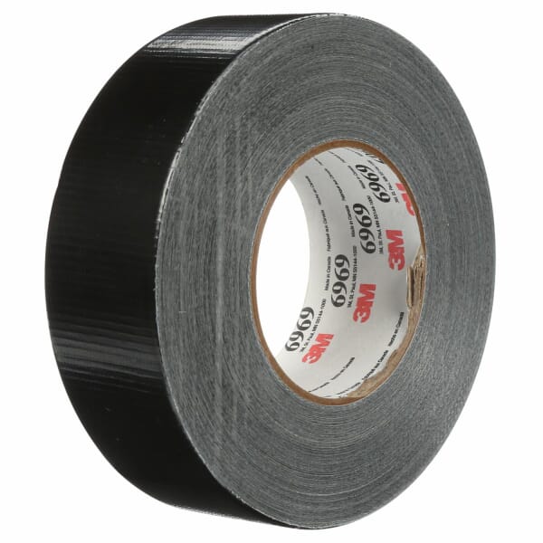 3M 7000001232 6969 Extra Heavy Duty Tape, 60 yd L 1.88 in W, 10.7 mil THK, Rubber Adhesive, Polyethylene/Cloth Scrim Backing, Black