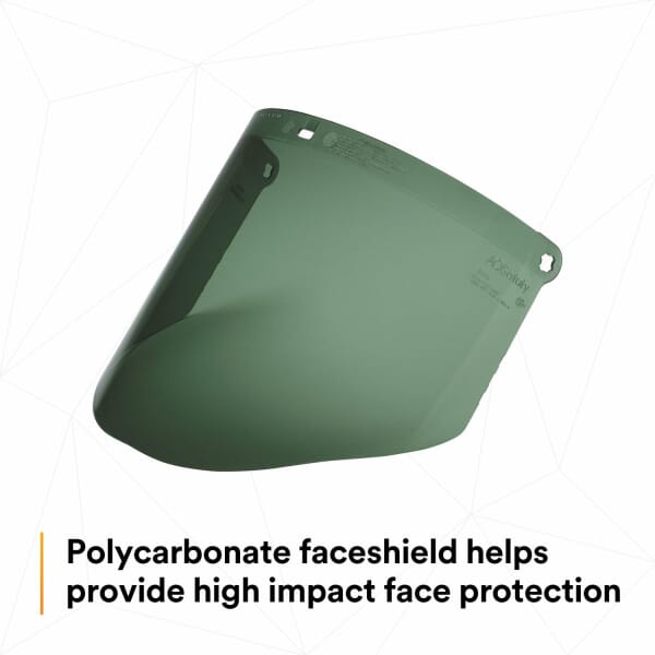 3M 7000002340 82702-00000 Faceshield Visor, Dark Green, Polycarbonate, 9 in H 8 in W 0.08 in THK Visor, For Use With 3M Headgear Systems, ANSI Z87.1