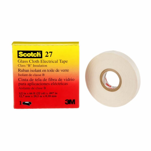 3M 7000005814 Tape, 22 yd L 0.5 in W, 7 mil THK, Rubber Adhesive, Glass Cloth Backing, White