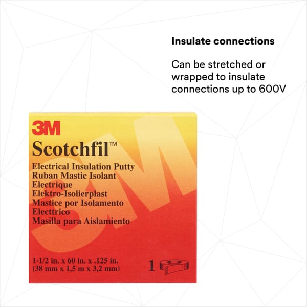 3M 7000006089 Electrical Insulation Putty Tape, 60 in L x 1-1/2 in W, 125 mil THK, Mastic Adhesive, Putty Backing